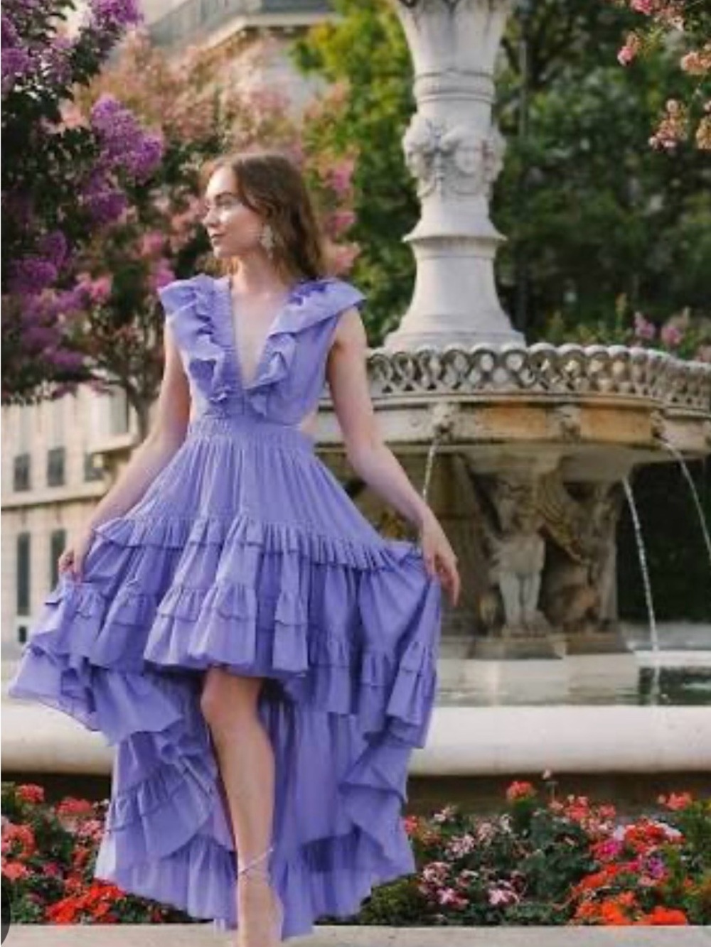 Magali Pascal Ruffled High-Low Purple Summer Dress - Sleeveless V-Neck